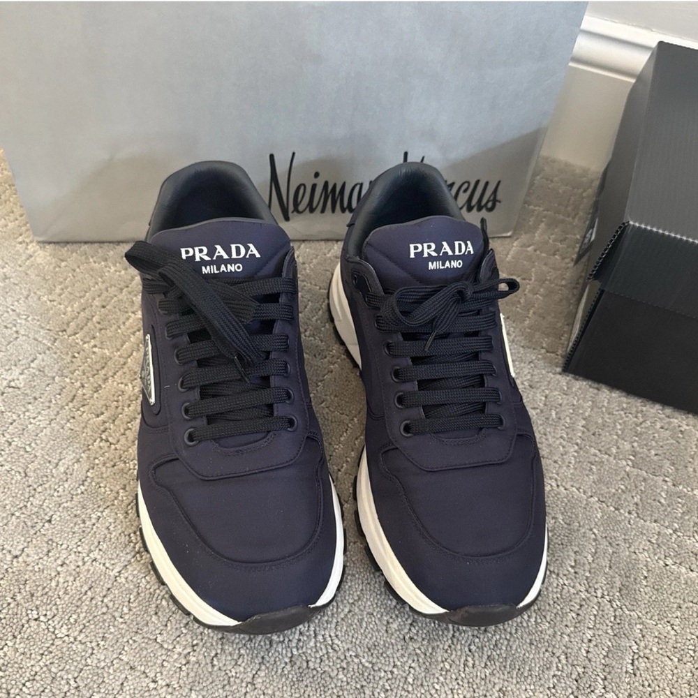 Prada  Prax  is size 10.5 Triangle Men's Dark Blue Sneakers